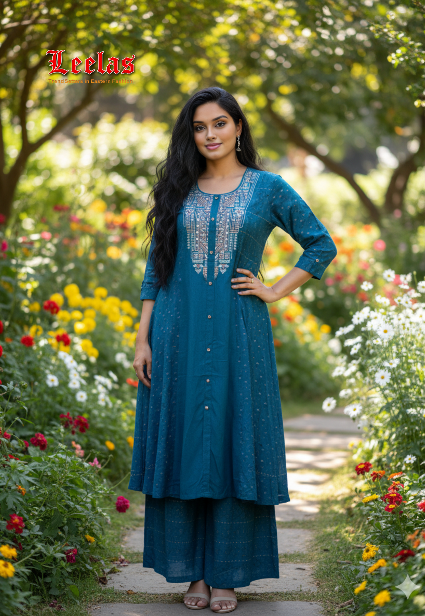 Teal and brown silk kurti set