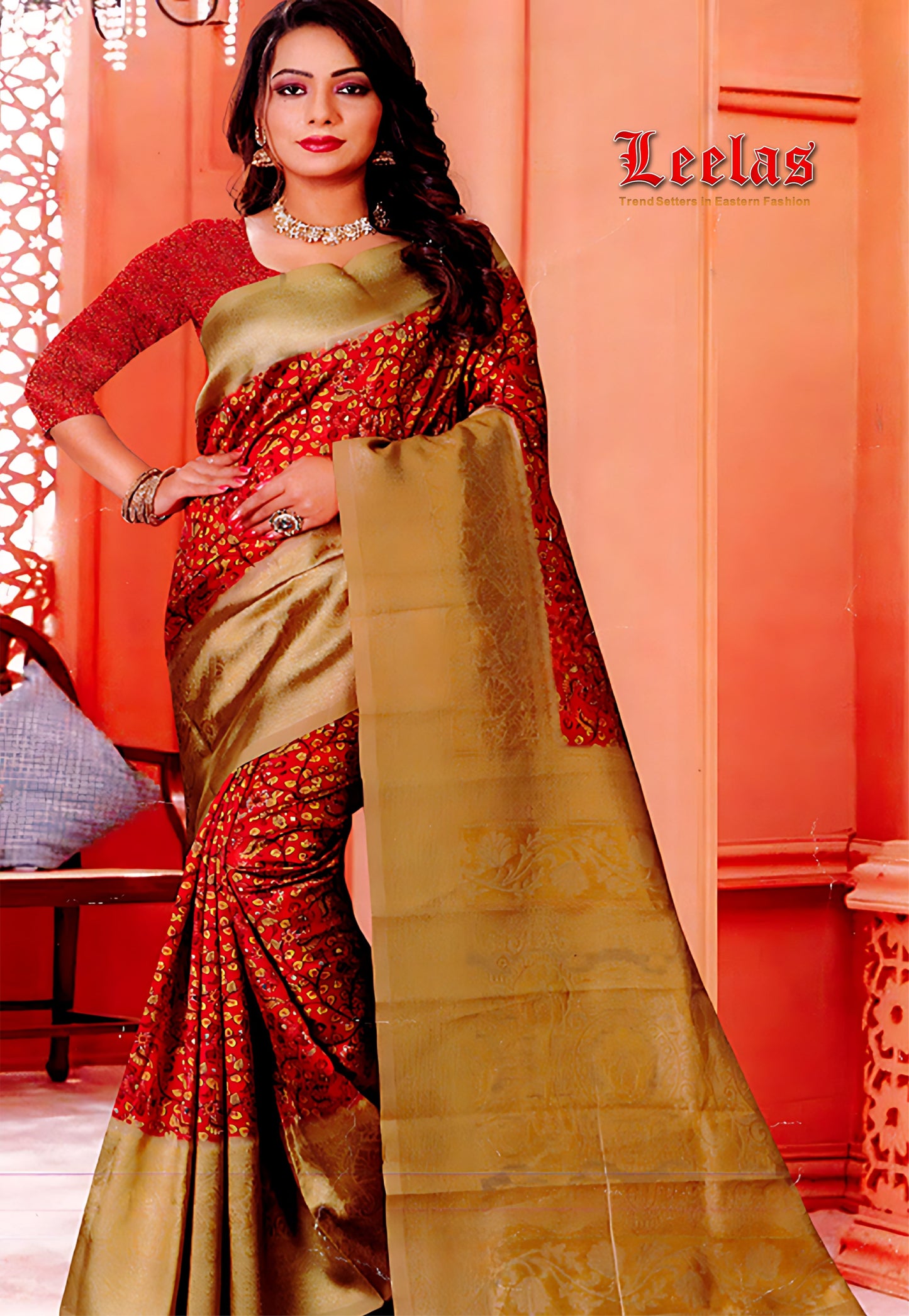 Red and gold soft crepe silk saree