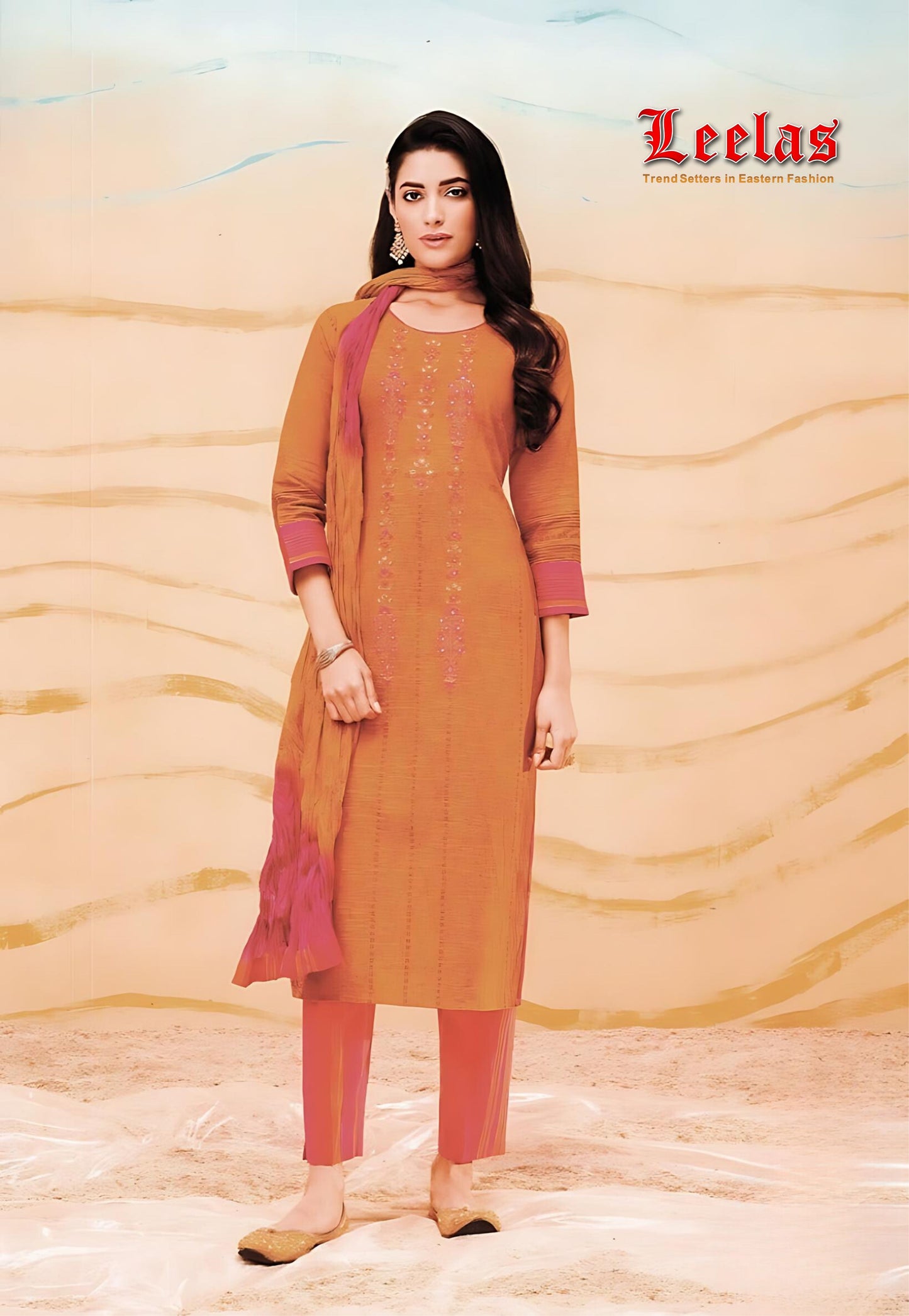 Orange and cerise pink cotton salwar kameez
