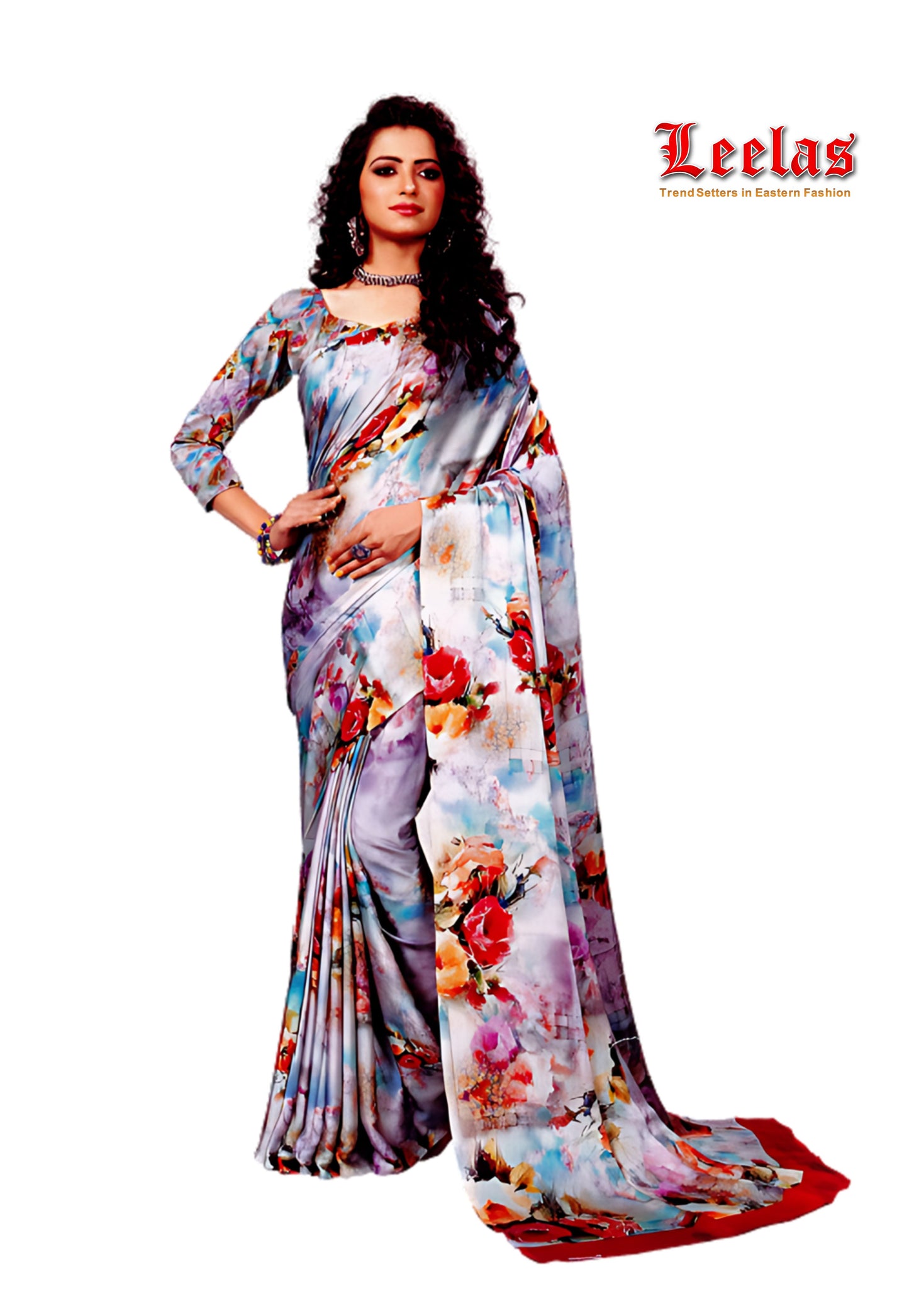 Floral pastel shades multi-coloured silk saree with matching unstitched blouse piece