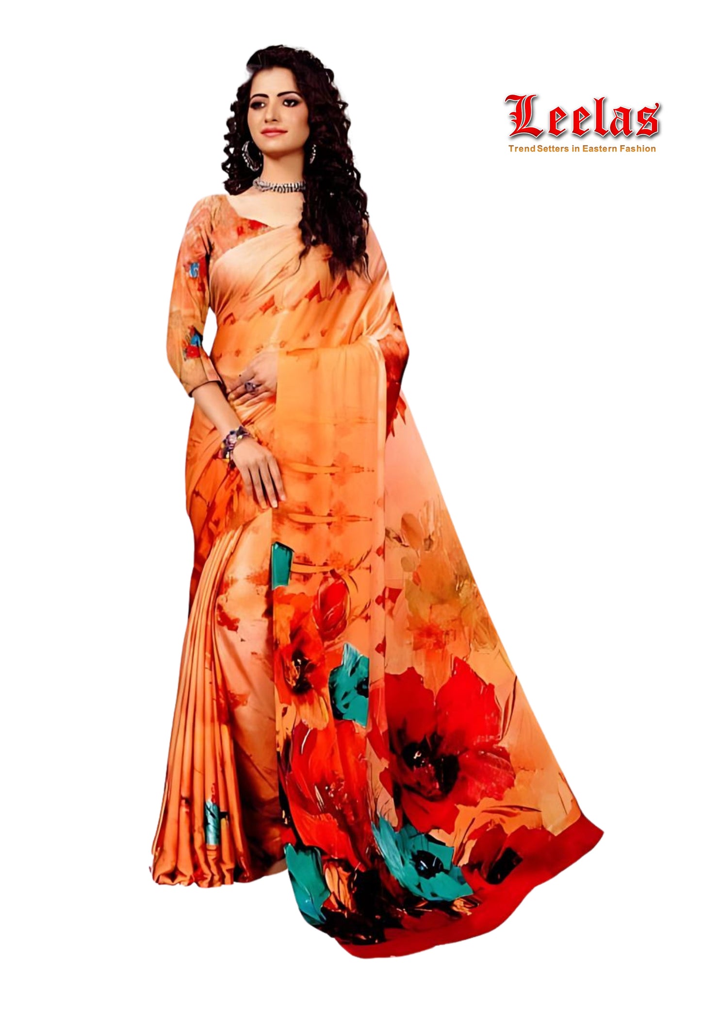 Floral multi-coloured silk saree with matching unstitched blouse piece