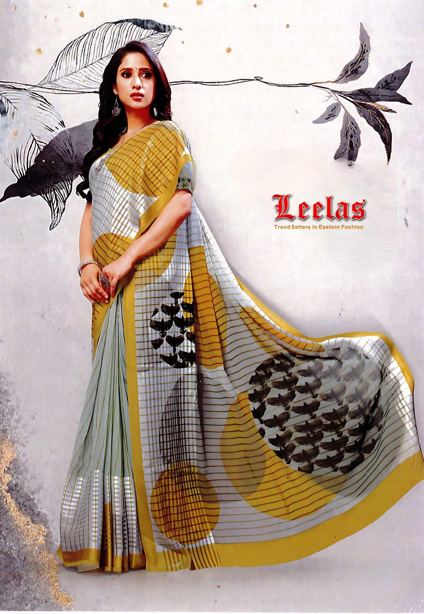 Olive green, mustard and grey with a mix of silk and georgette saree