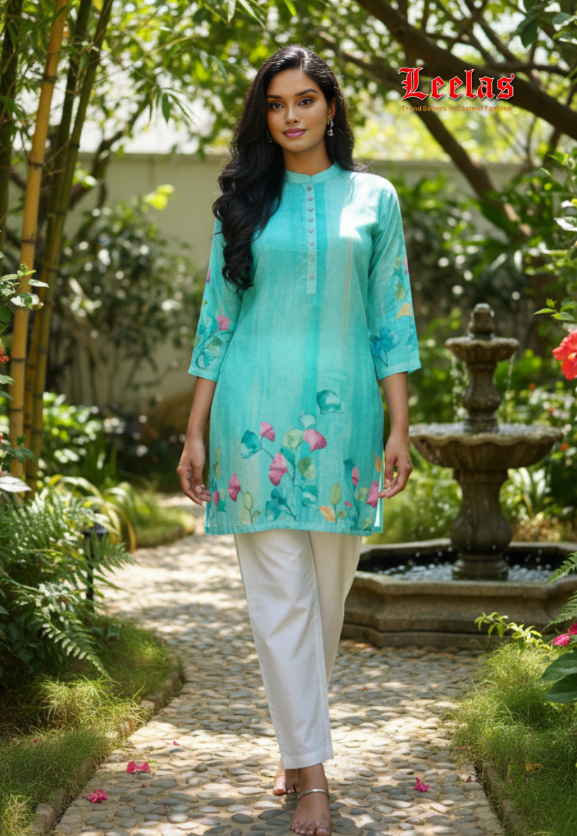 Sea green floral kurti top