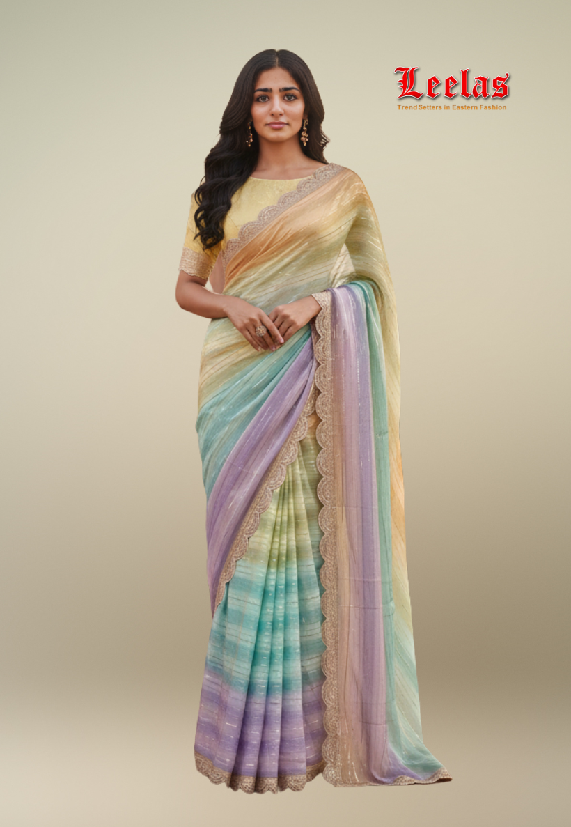 Multicolour Crepe silk ombre saree with gottapatti work