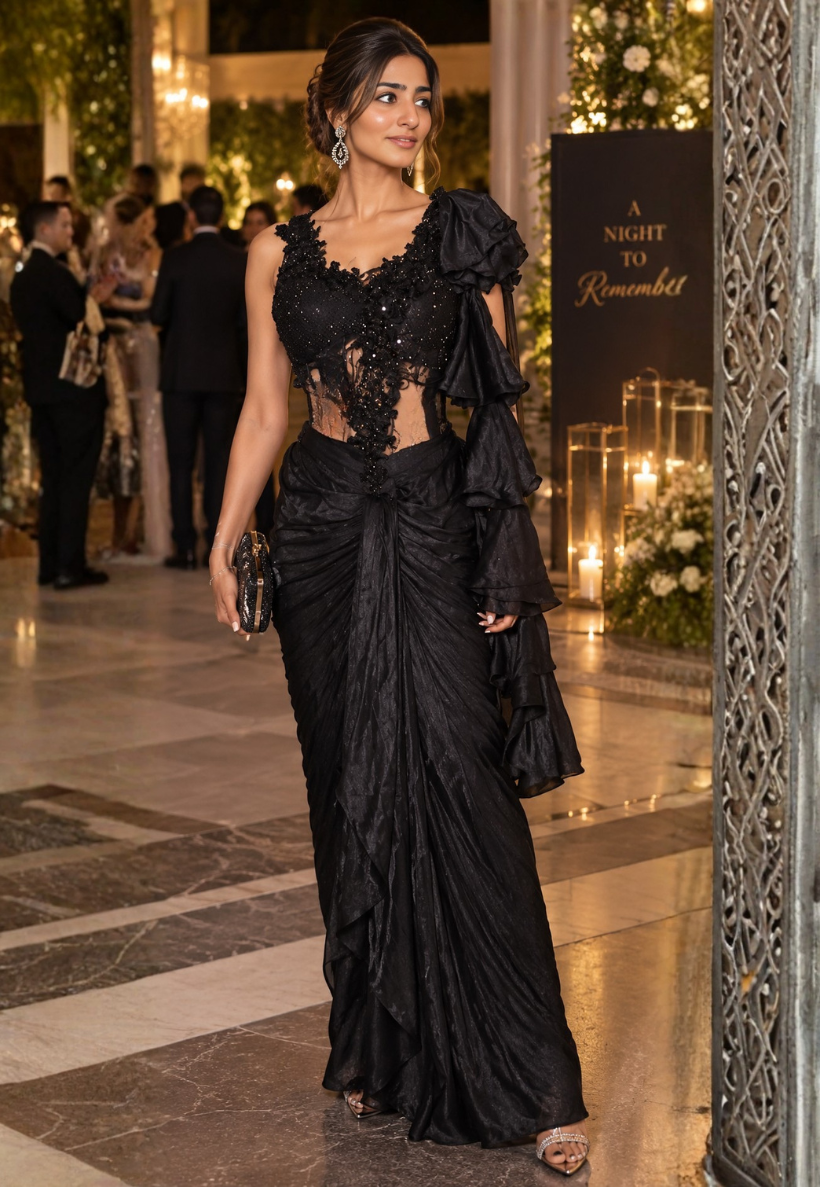 Black ready to wear dhoti style saree
