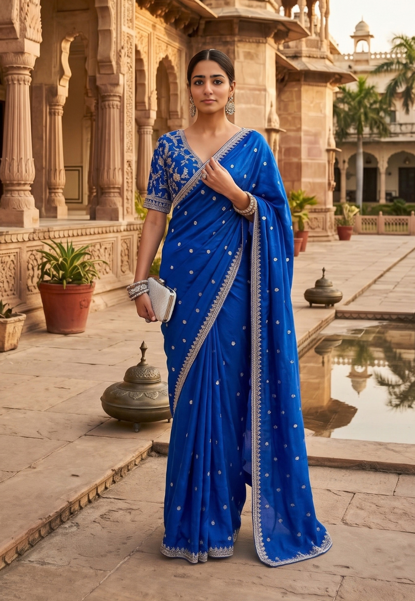 Royal blue ready to wear saree