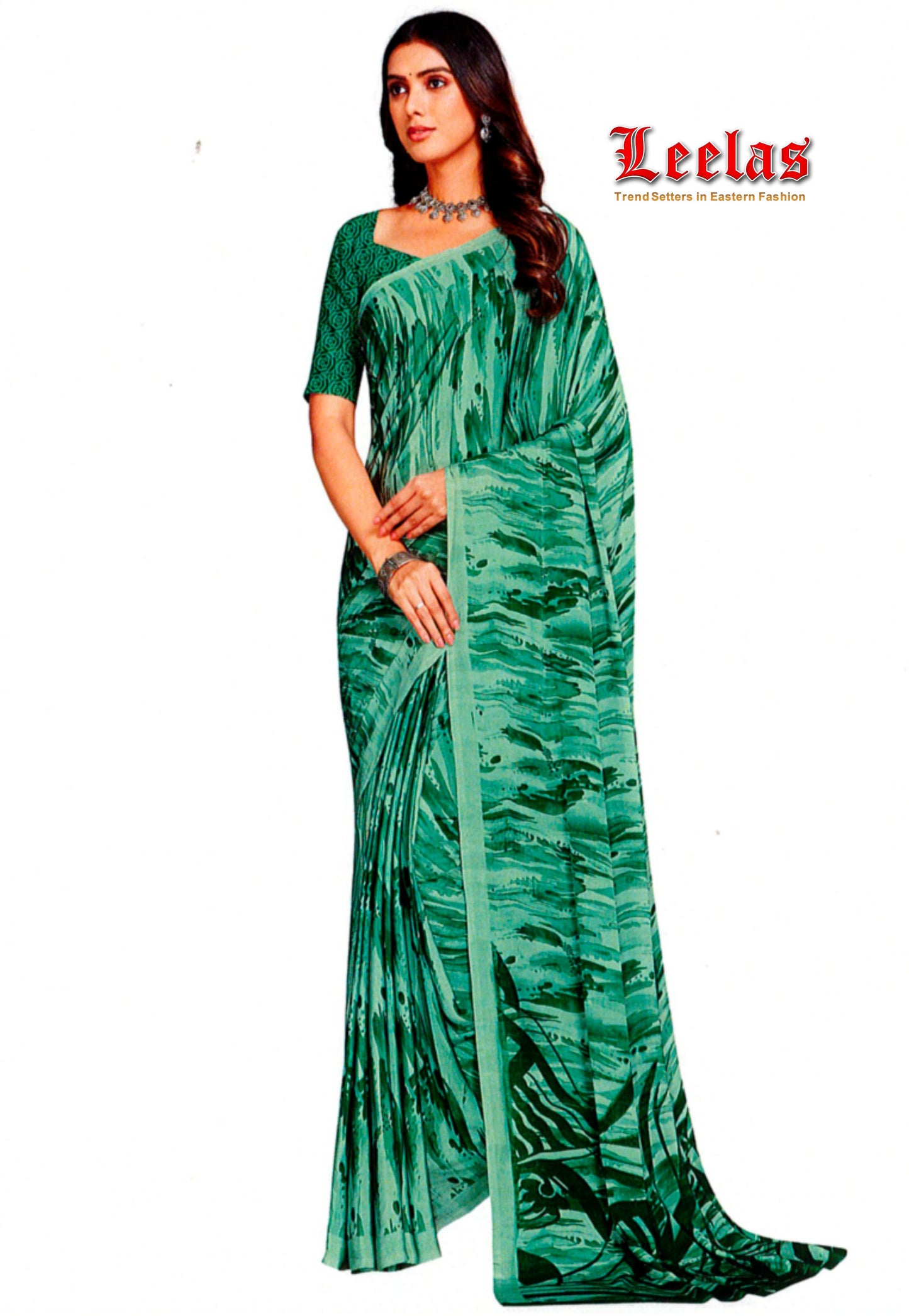 Light green ethnic print saree