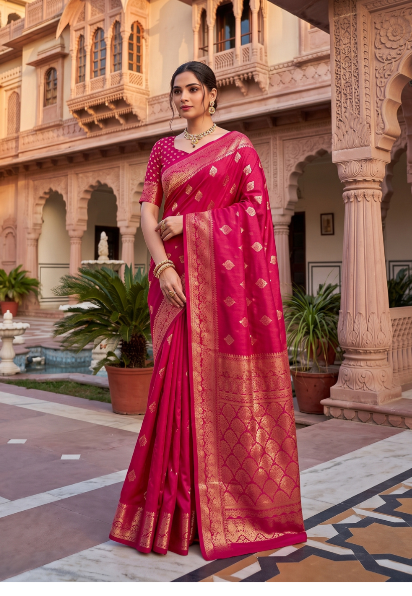 Mink banarasi style saree featuring antique gold zari work