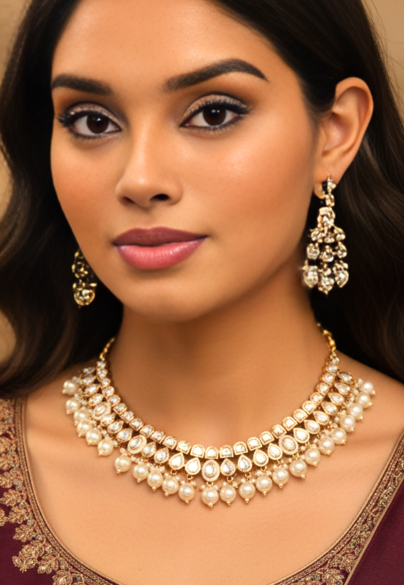 Gold and white stonework choker set