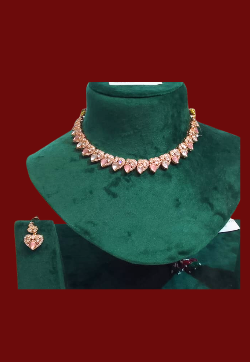 Gold and light pink kundan choker set