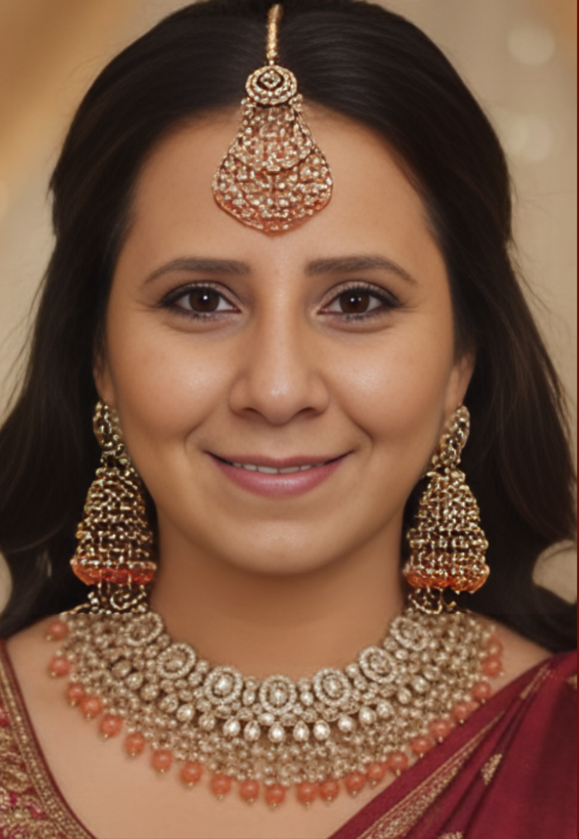 Gold and terracotta stonework and pearl choker set