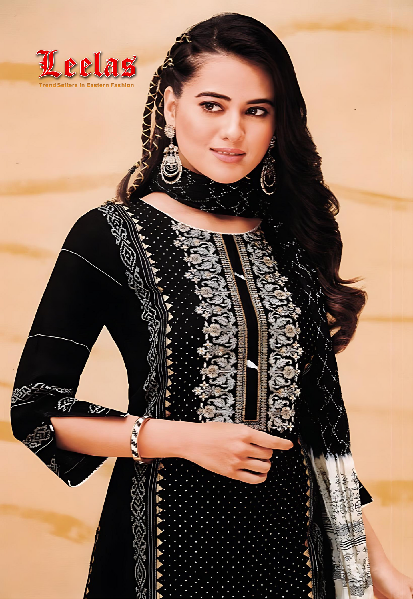 Black and cream silk salwar kameez