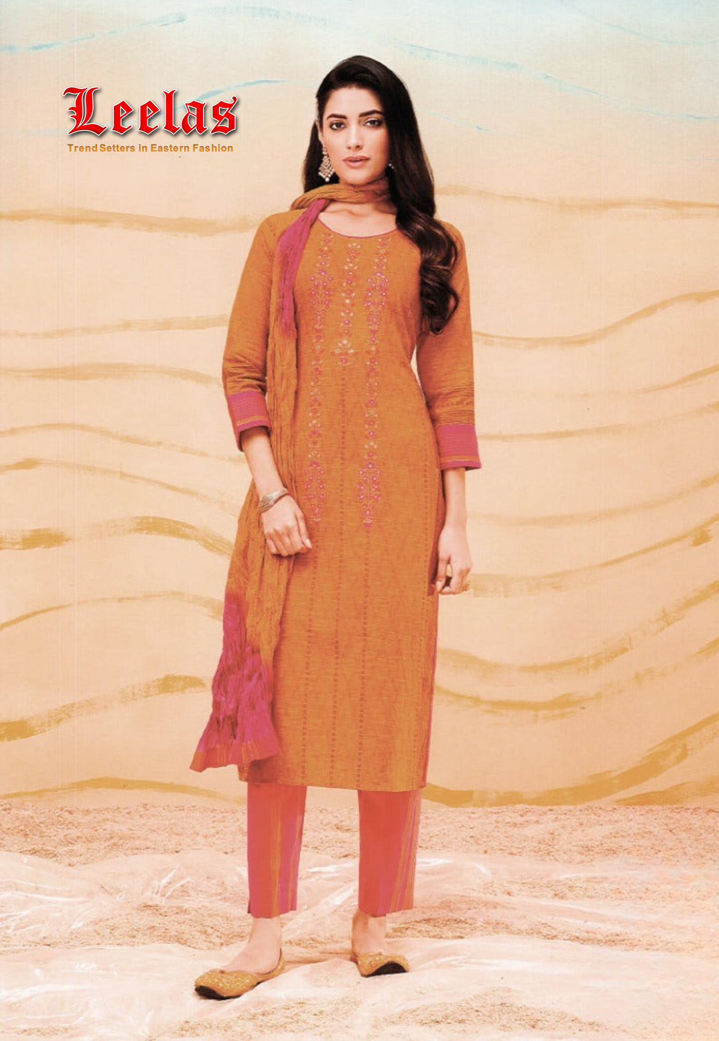 Orange and cerise pink silk salwar kameez