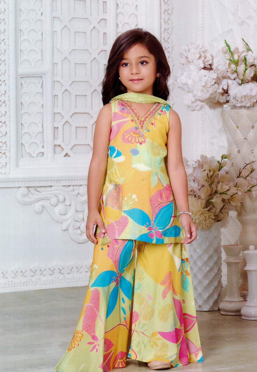 Girls floral outfit with pants, top and dupatta