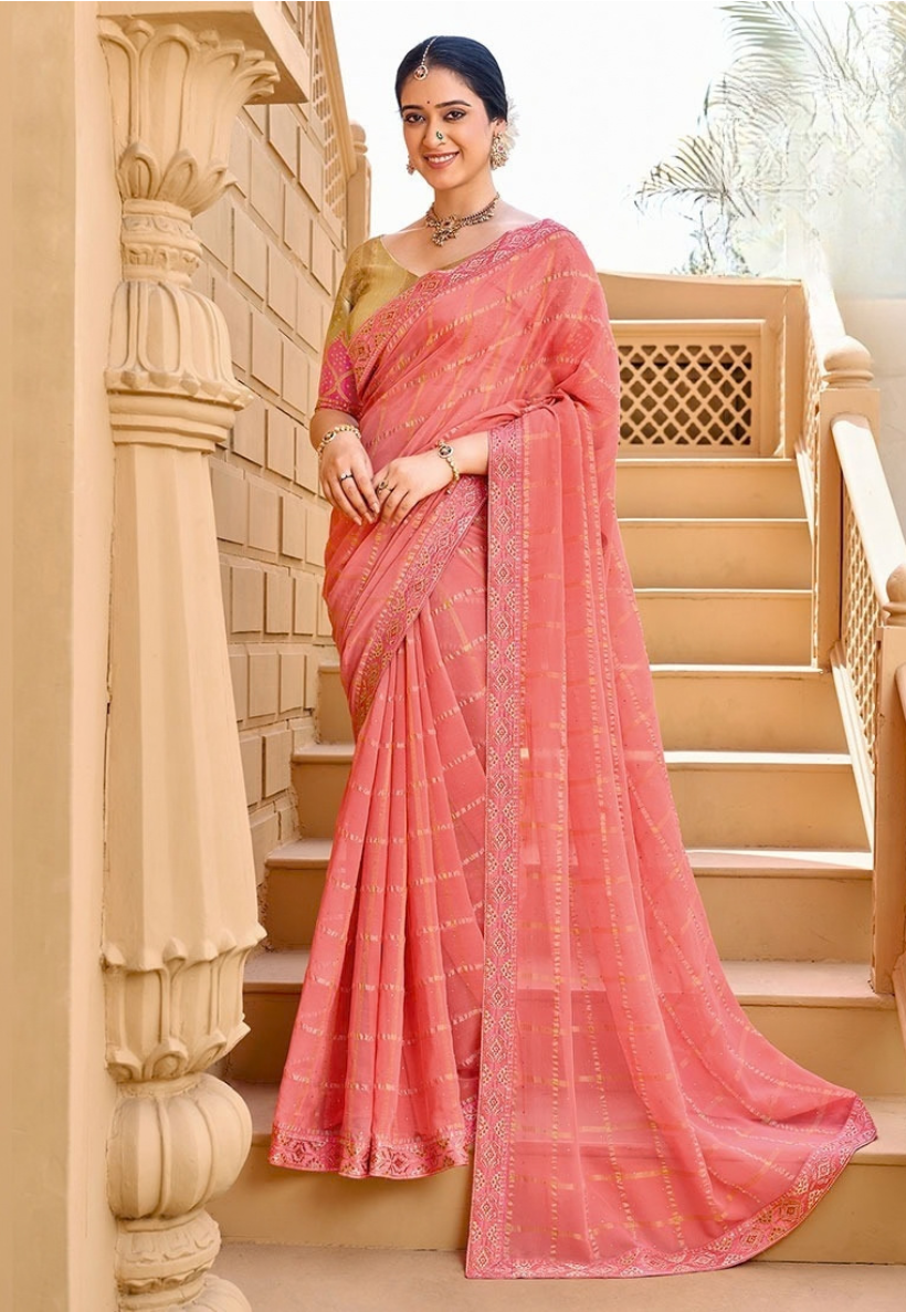 Blush peach georgette saree