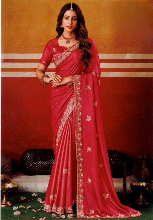 Guava saree with zari and stonework