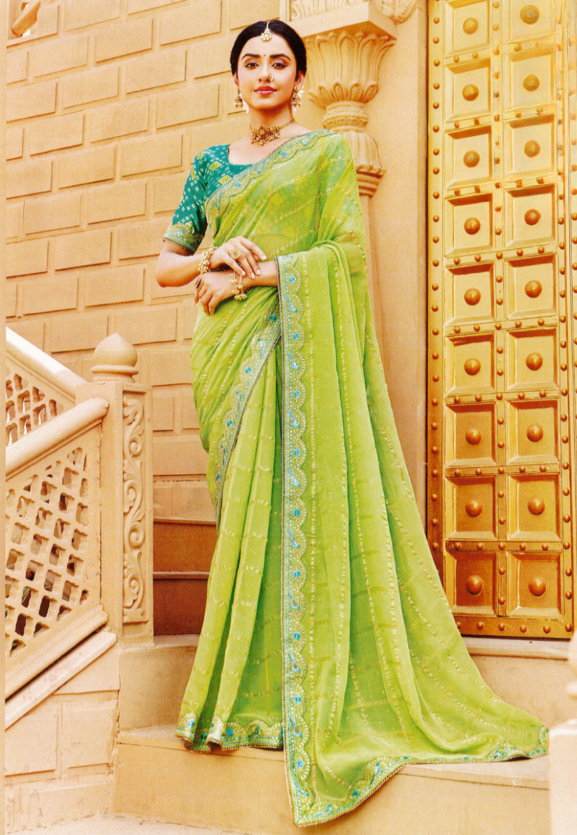 Apple green chiffon saree