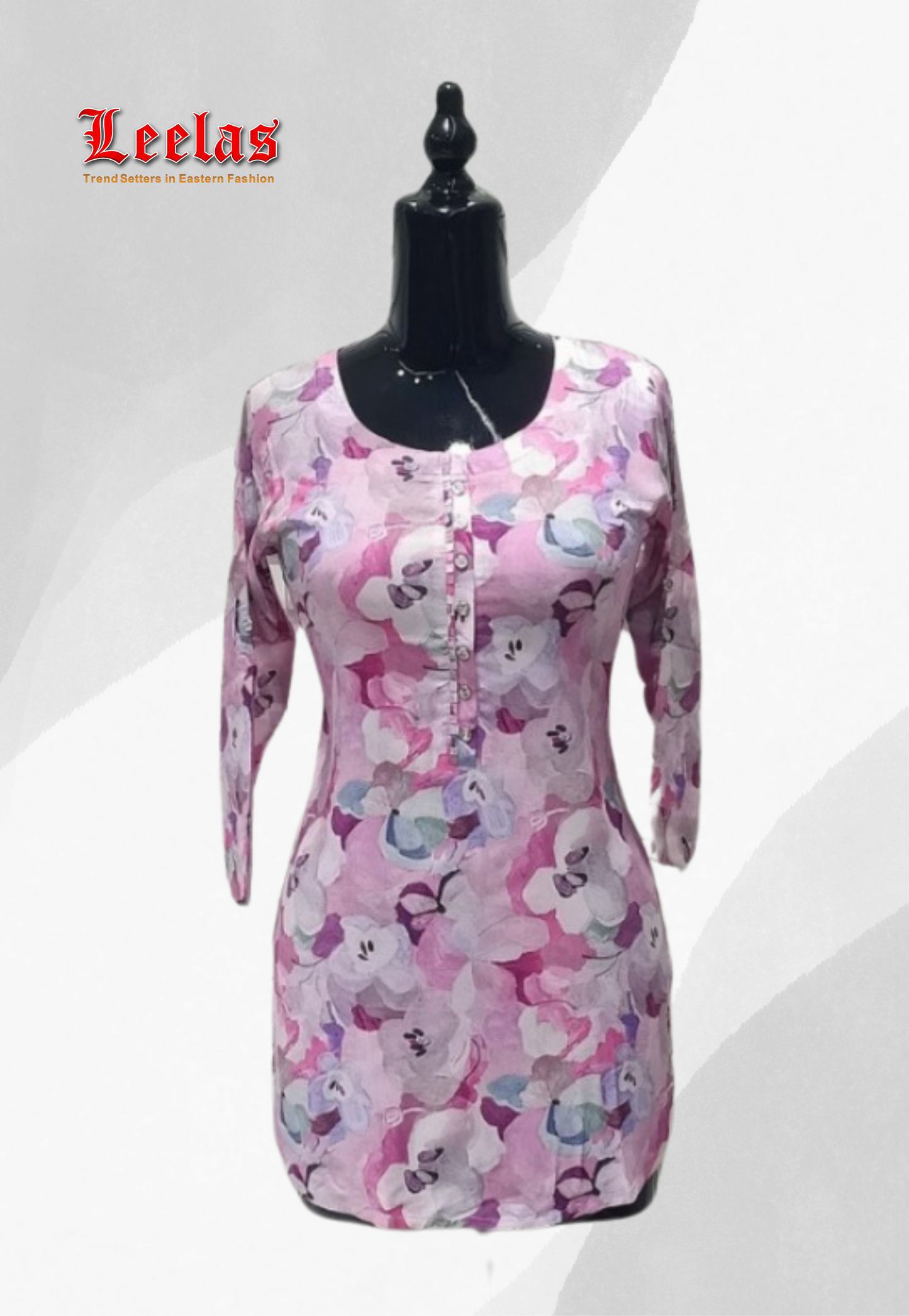 Pink and lilac floral printed viscose kurti top