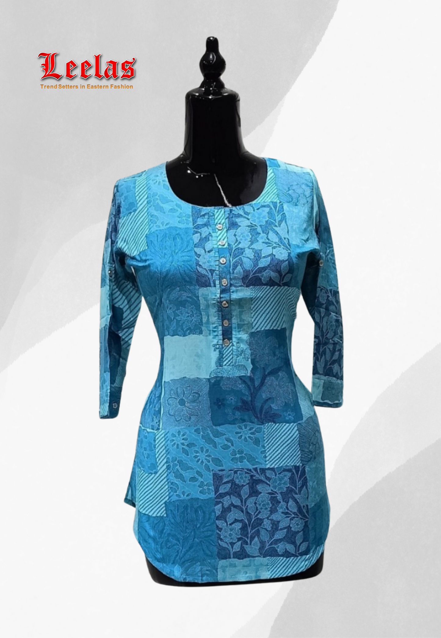 Turquoise floral viscose kurti top