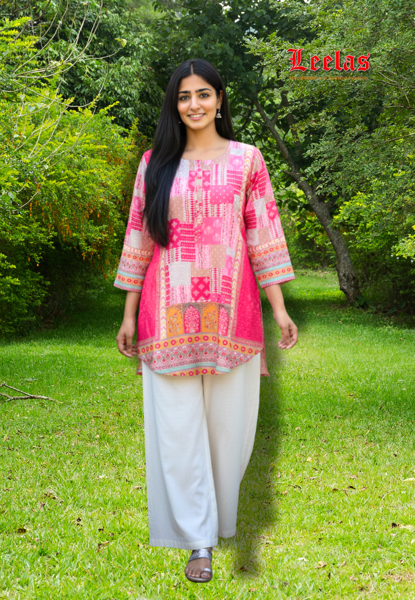Pink crepe silk floral kurti top