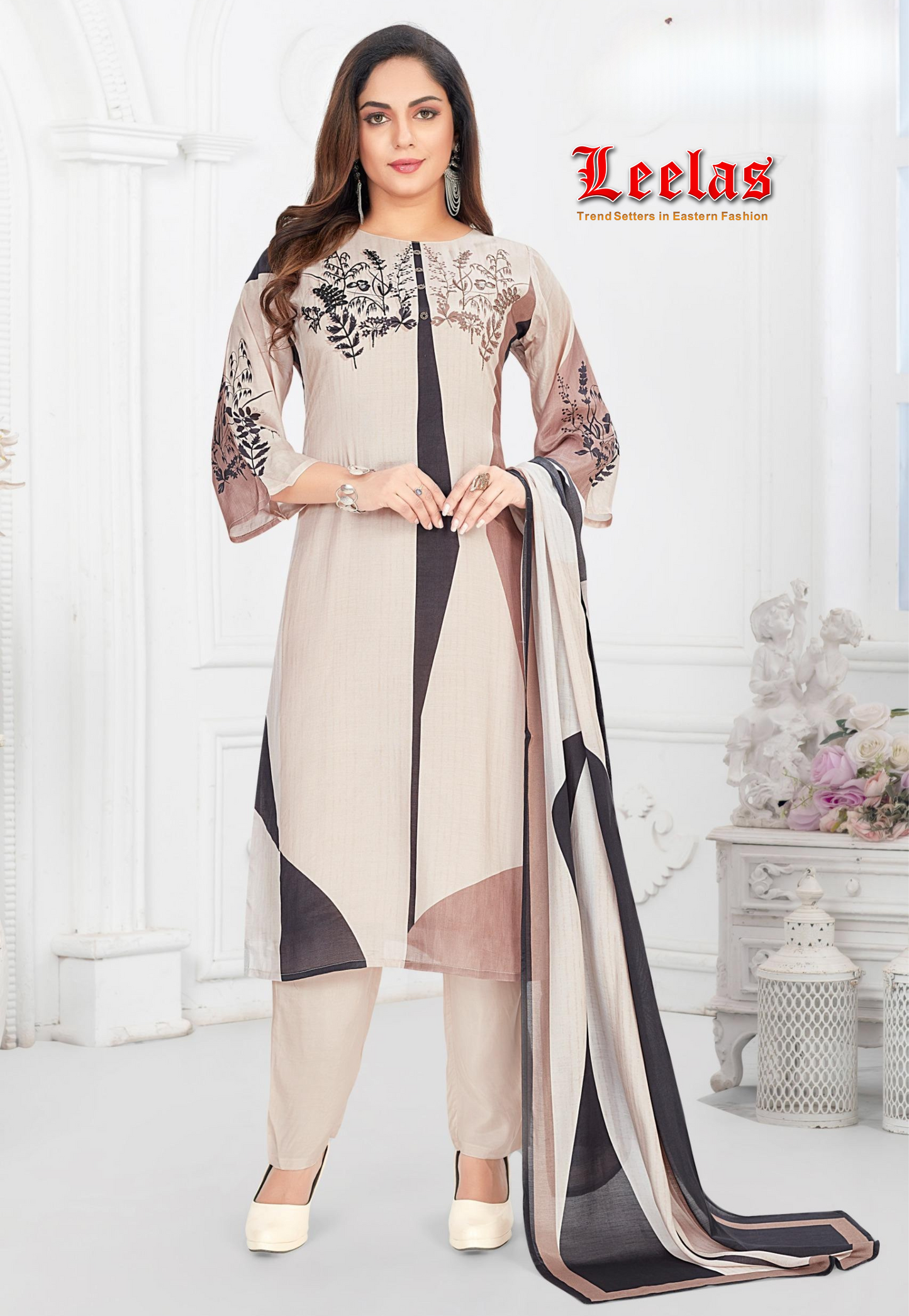 Mink and black silk salwar kameez with bead and sequin work