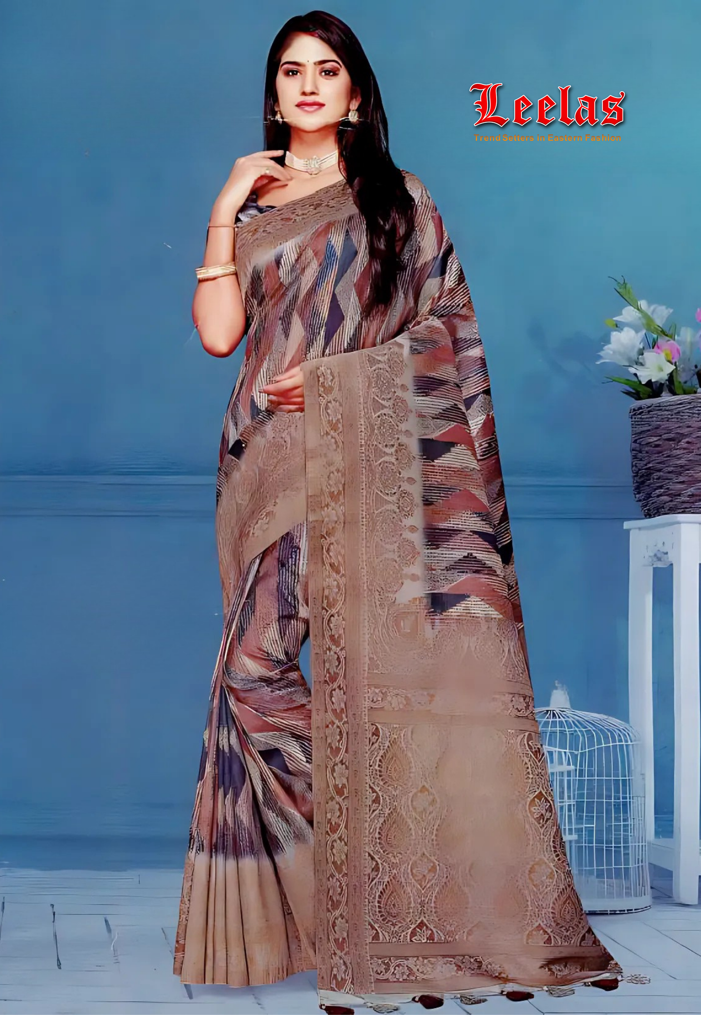 Beige abstract print saree , Easterna and Indian Wear Hougton Johannesburg
