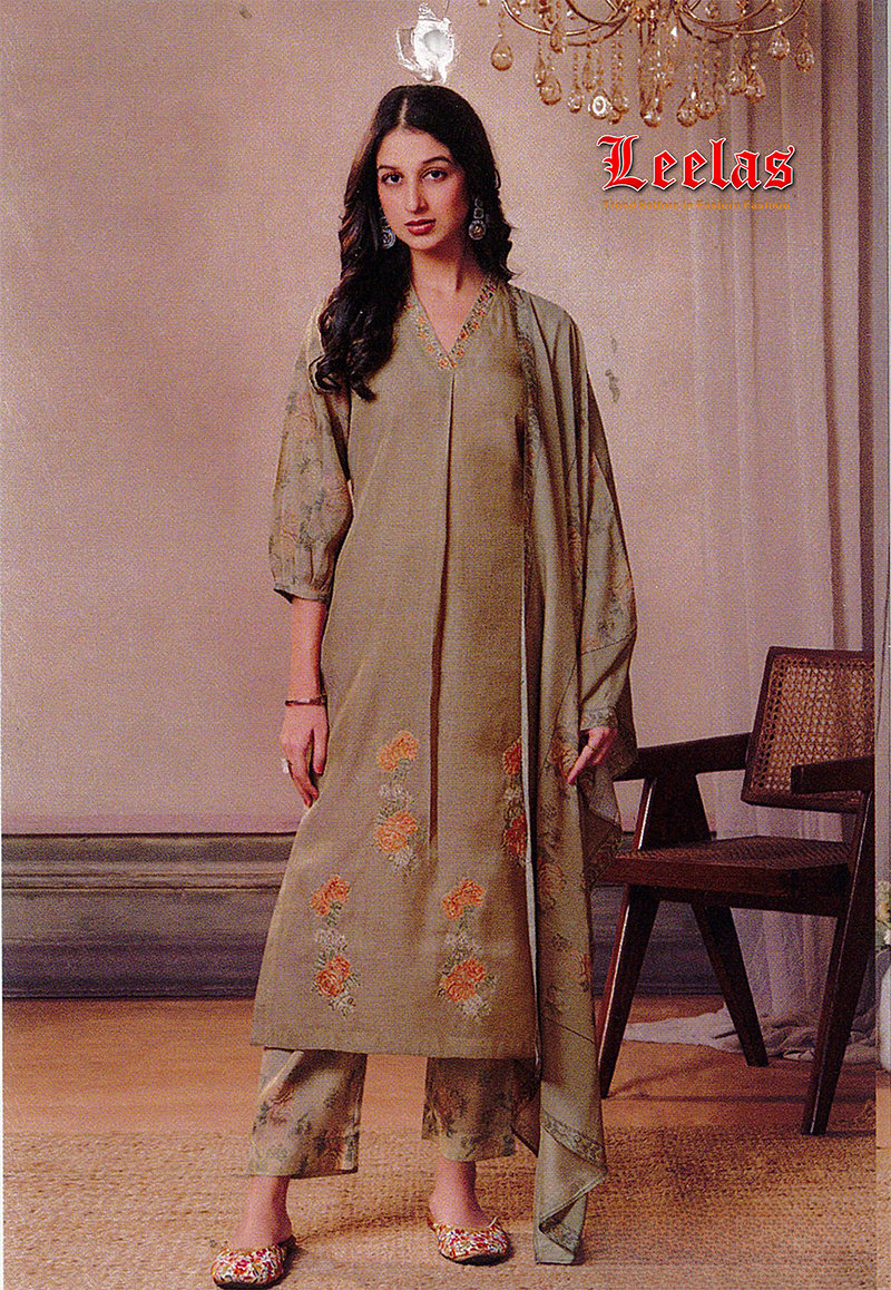 Khaki and gold silk salwar kameez