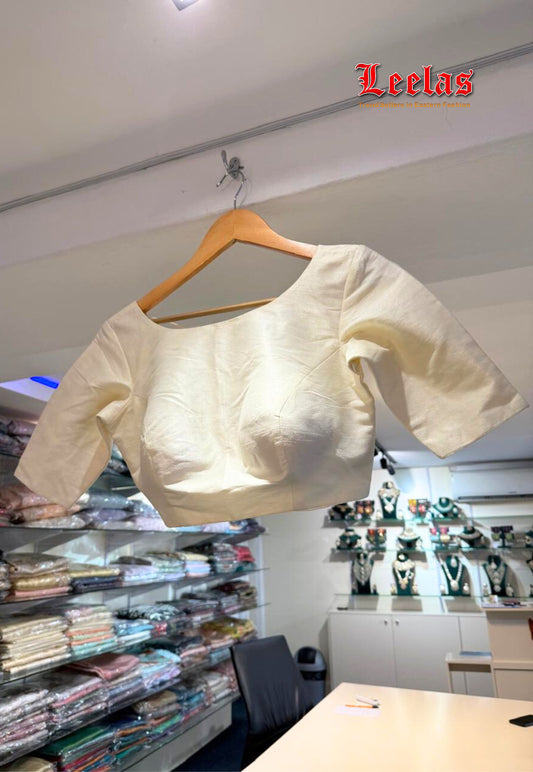 Cream cotton silk ready made blouse with sleeves