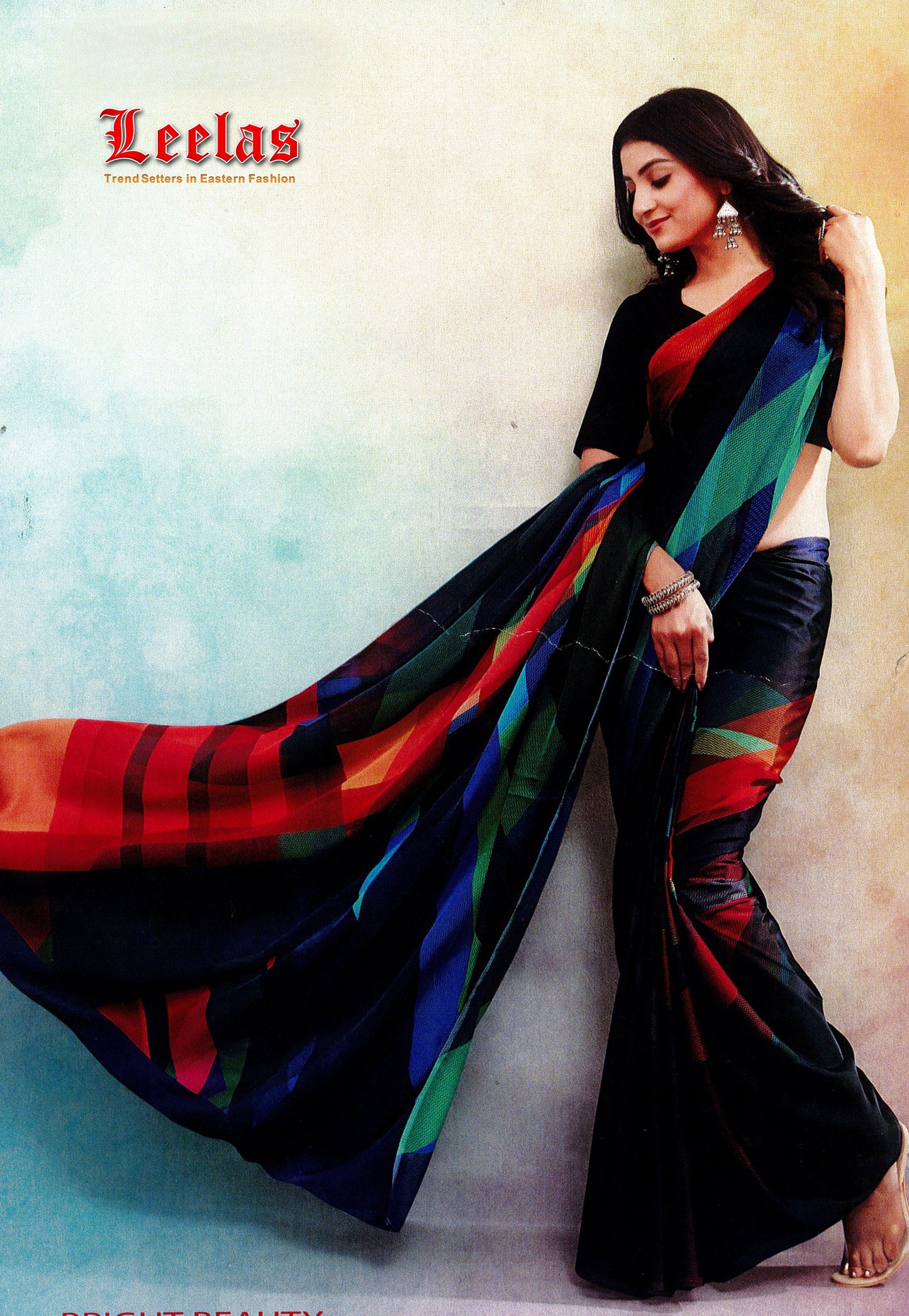 Multi-colour abstract print shamoo silk saree