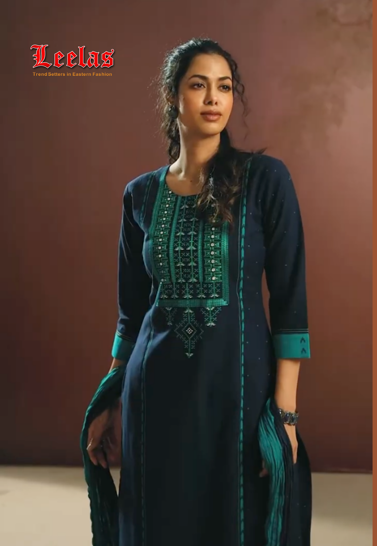 Navy blue and green salwar kameez