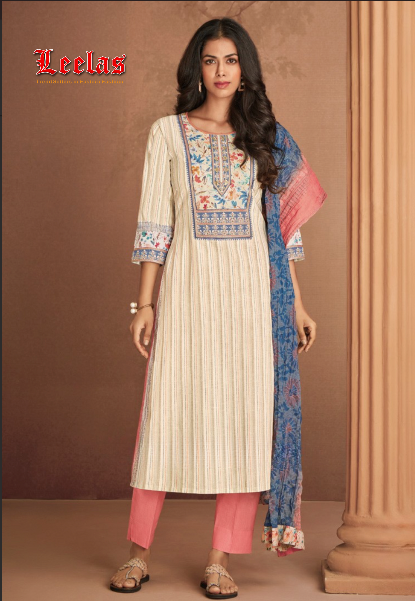 Cream and beige cotton salwar kameez