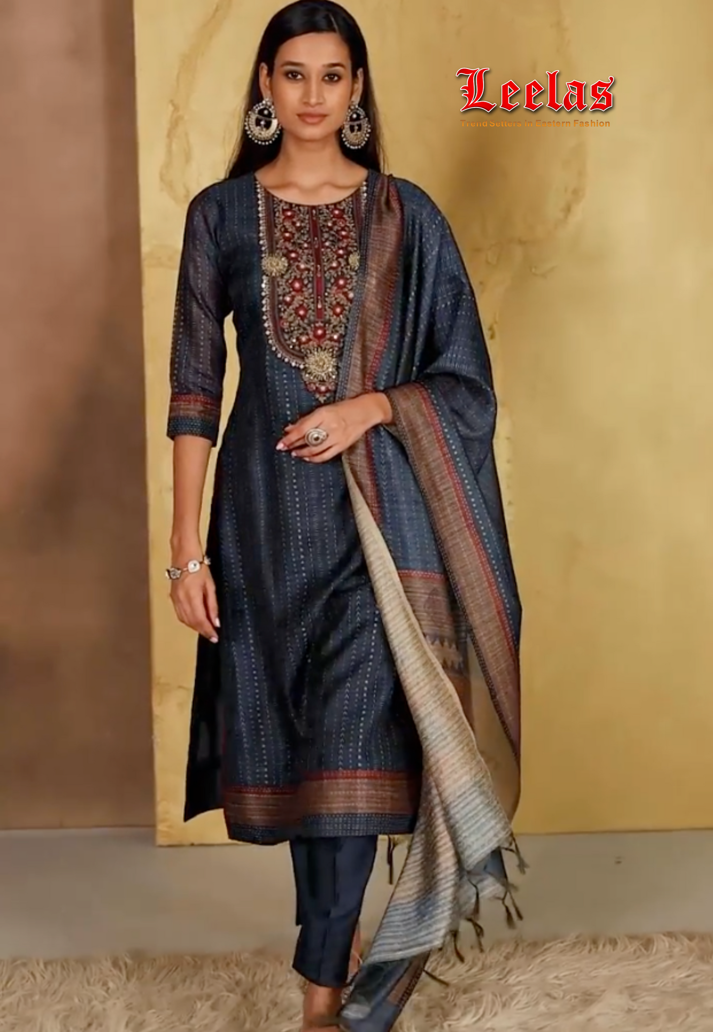 Navy and maroon silk salwar kameez