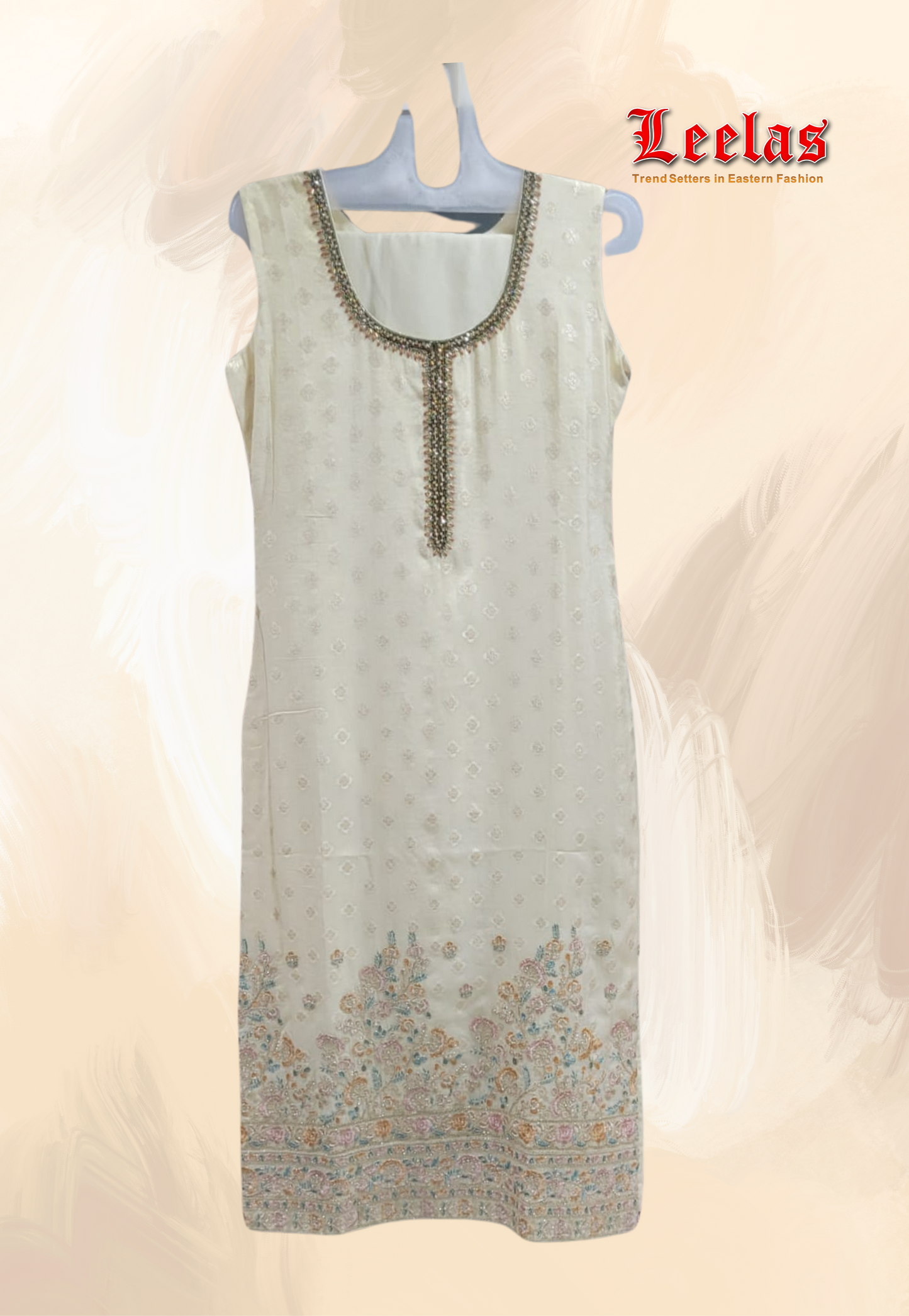 Cream cotton silk salwar kameez