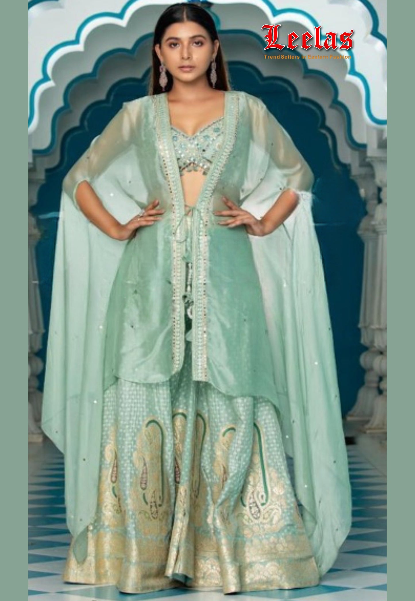 Mint green and gold indo western outfit