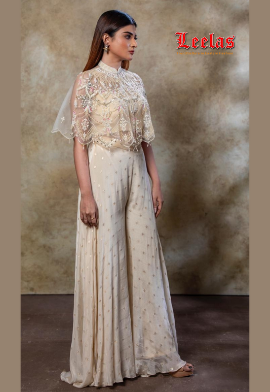 Cream and Gold Indo Western Outfit with net beaded cape Houghton Johannesburg