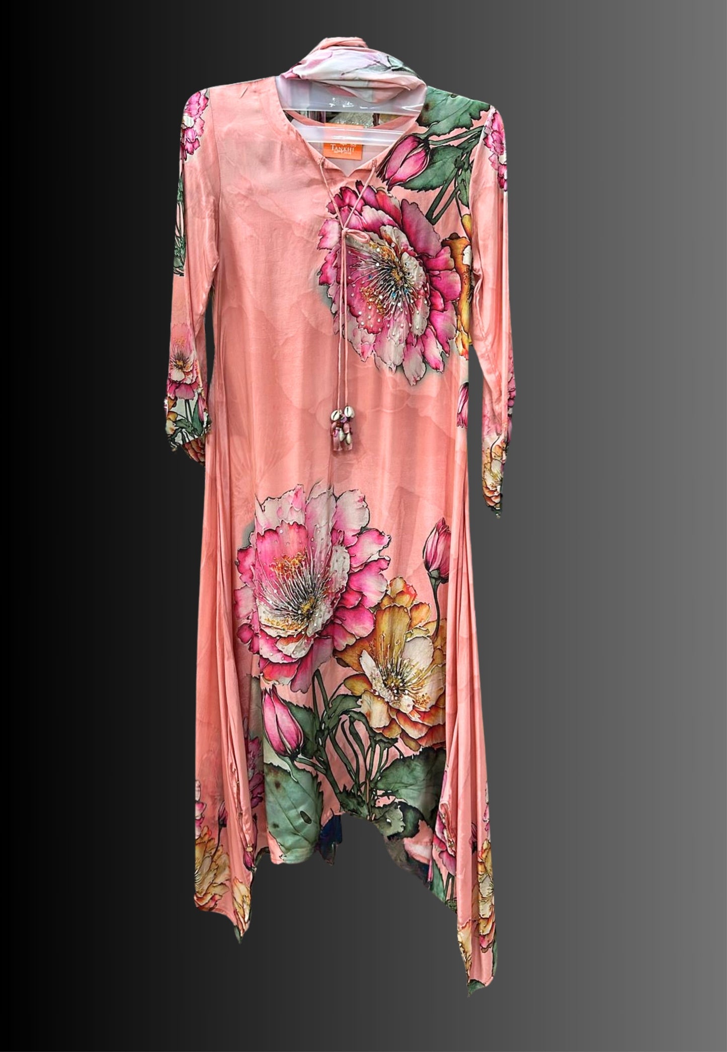 Peach floral crepe silk salwar kameez