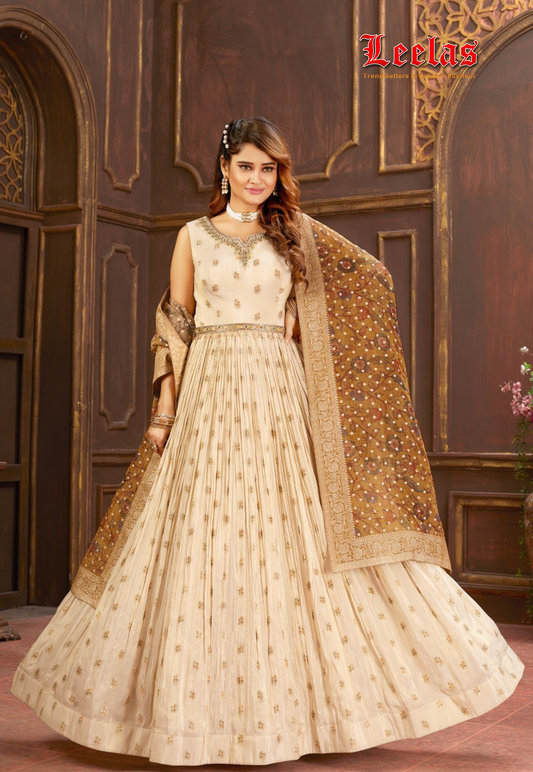 Cream and gold silk gown