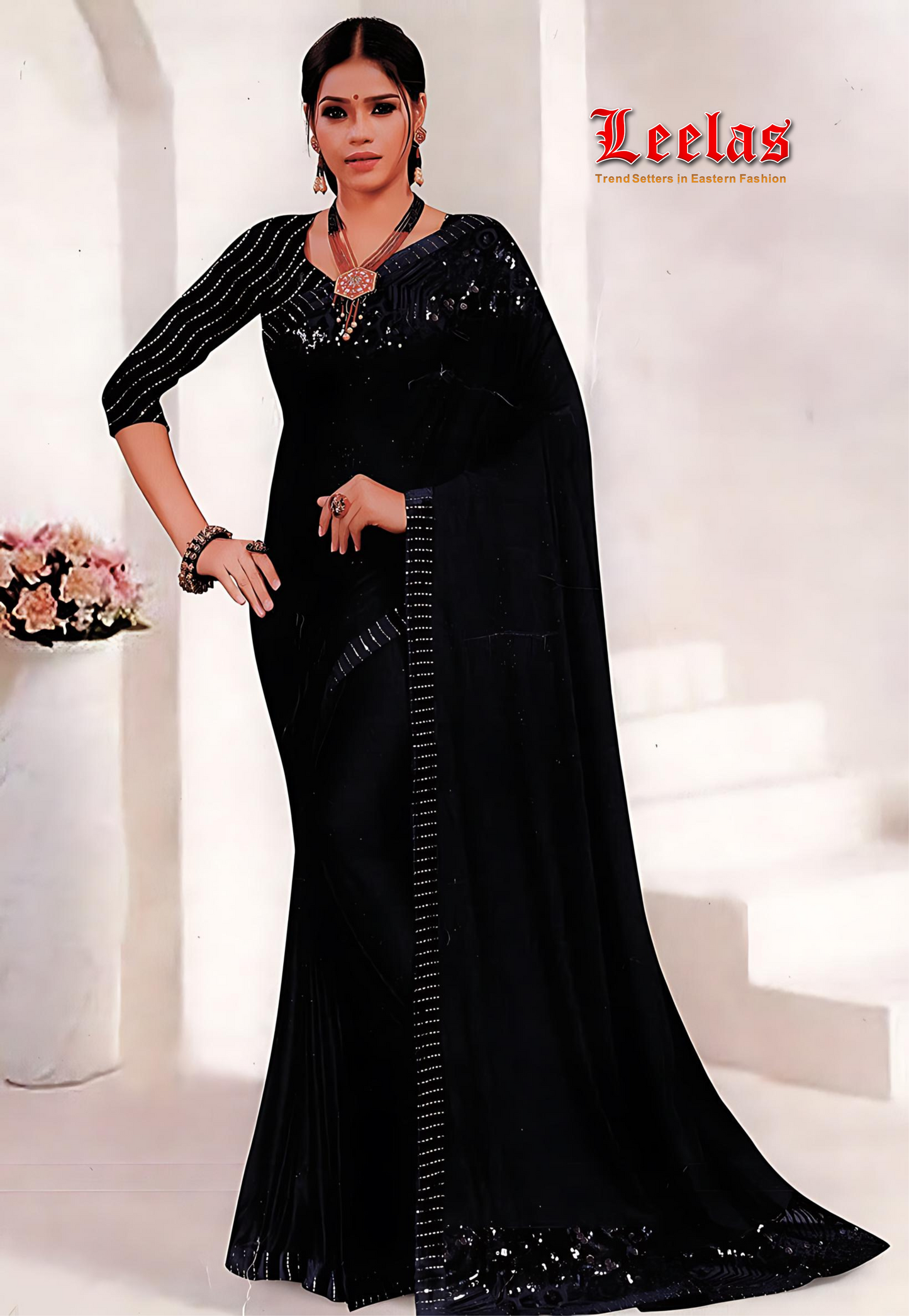 Black and silver georgette saree