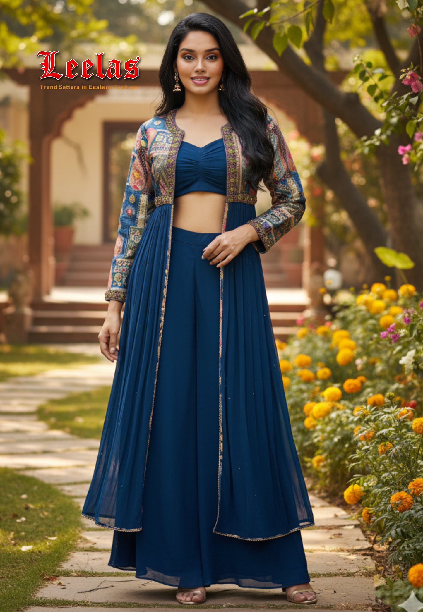 Midnight blue Indo Western outfit