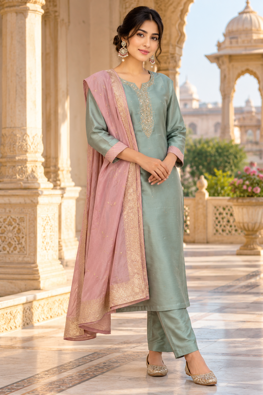 Grey salwar kameez with embroidery and stonework