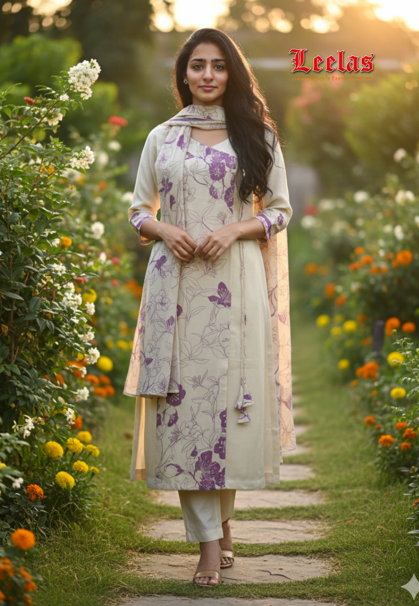 Cream and lilac salwar kameez
