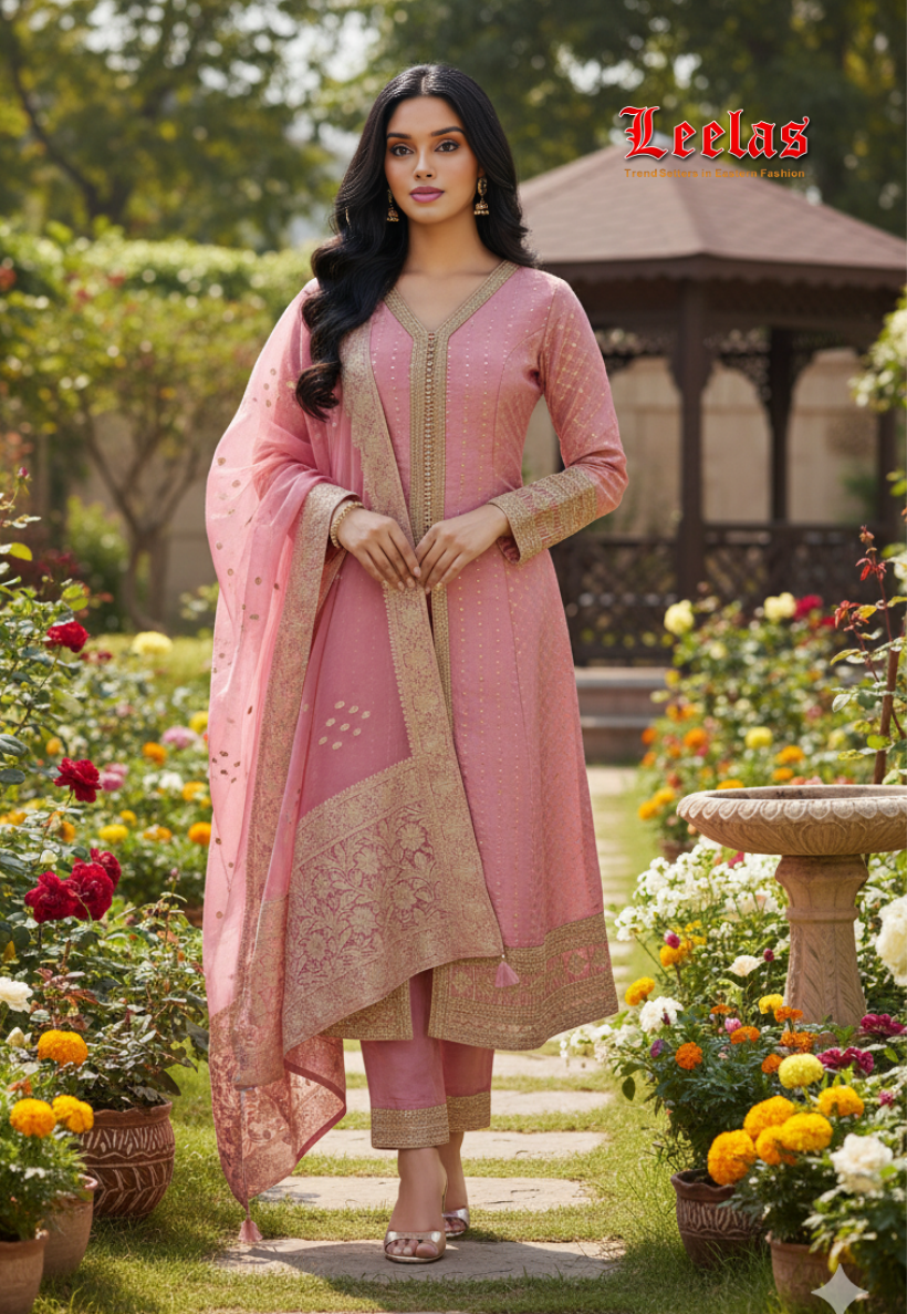 Gauva and gold embossed salwar kameez with sequin and stonework and matching dupatta