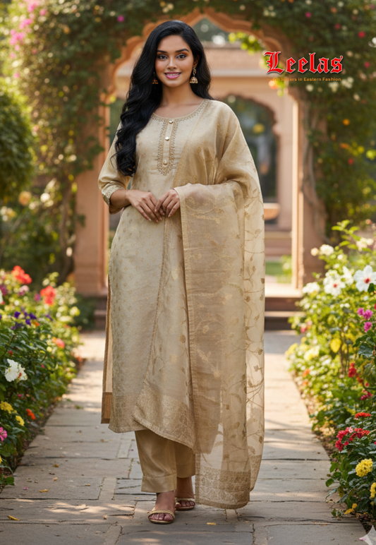 Cream and gold salwar kameez