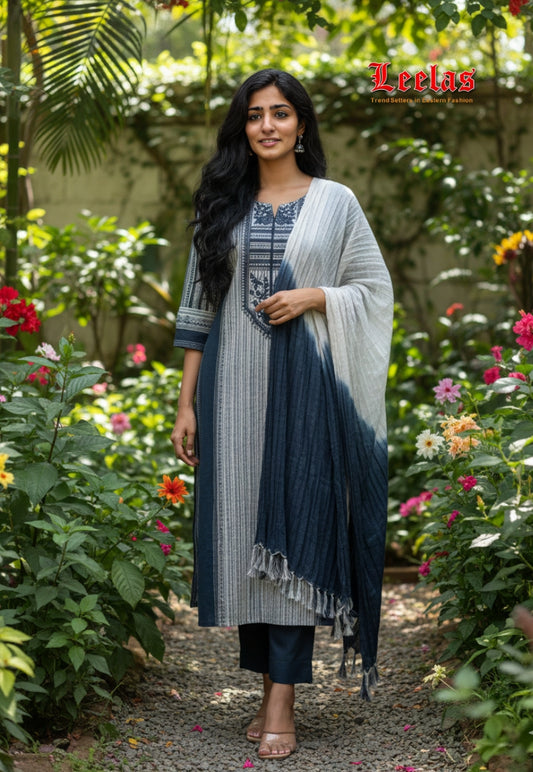 Grey and white cotton salwar kameez