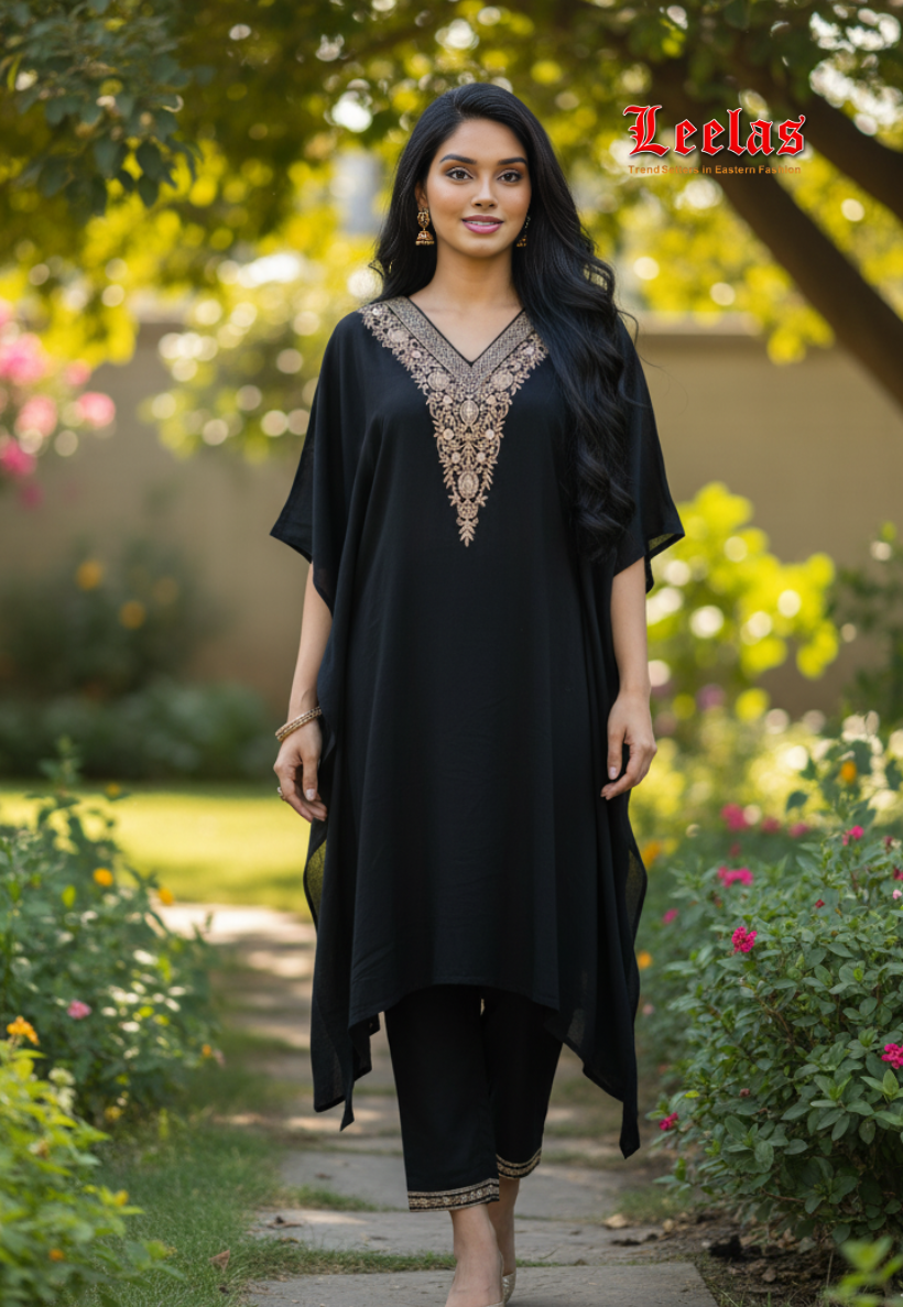 Black and gold silk batwing indo western with long top and pants