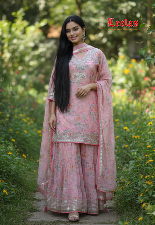 Light pink floral Silk Sharara