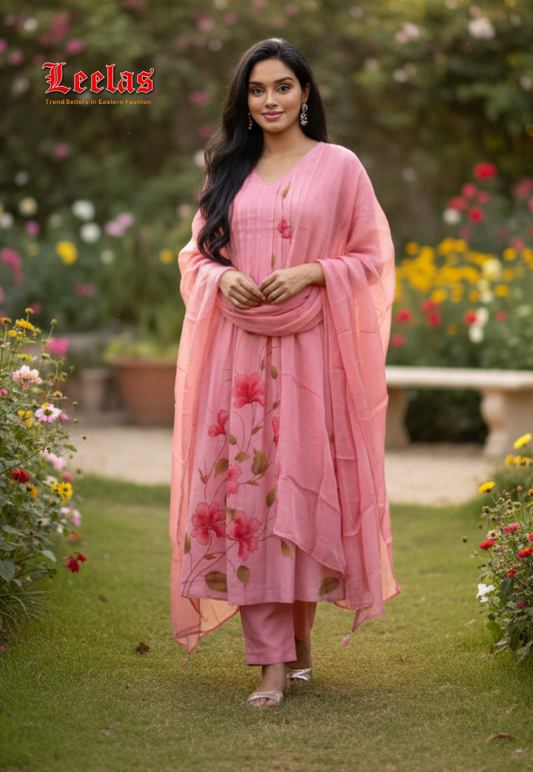 Baby pink cotton silk salwar kameez