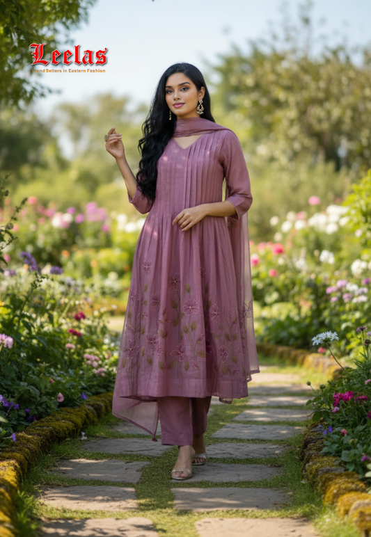 Mauve floral cotton silk salwar kameez