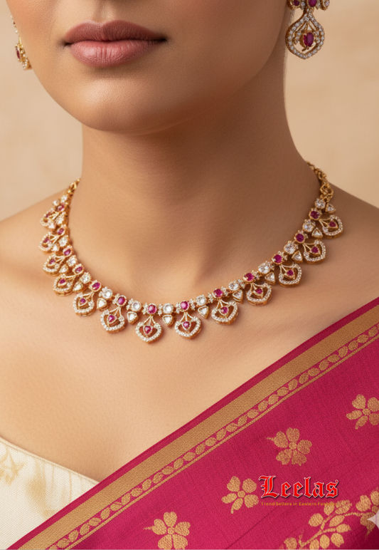 Gold and white and red stonework choker set
