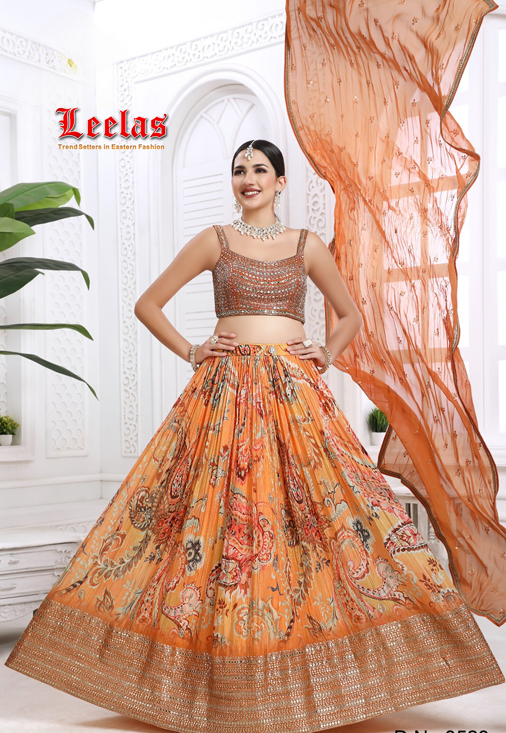 Designer  yellow lengha with gotta work crush silk